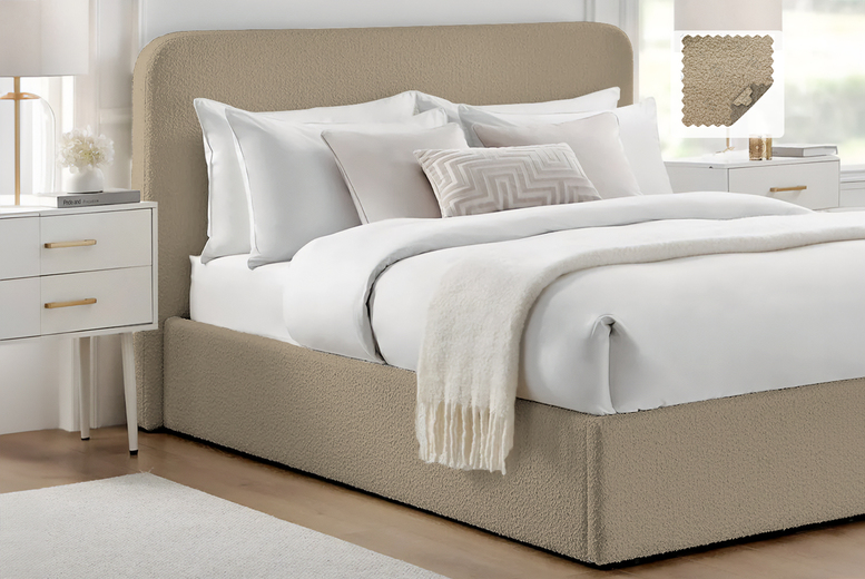 Elegant Boucle Bed Frame with Headboard & Ottoman Storage Option | Wowcher Elegant Boucle Bed Frame with Headboard & Ottoman Storage Option | Wowcher