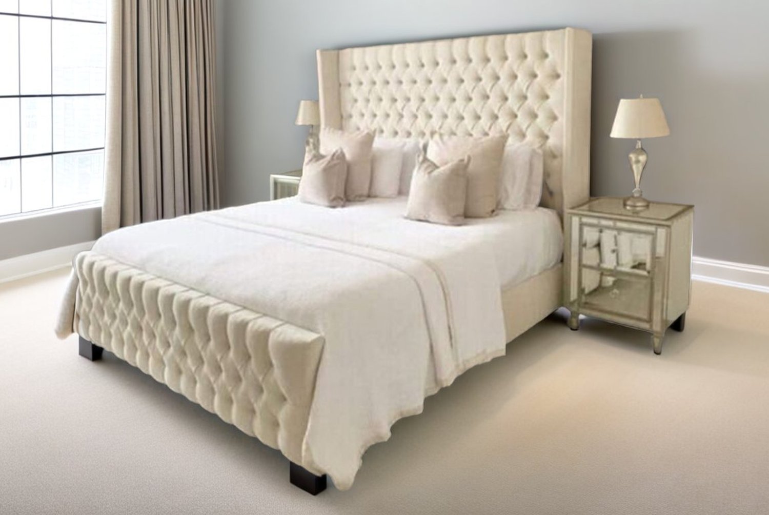 Elegant Upholstered Bed Frame & Sturdy Base with Tall Headboard | Wowcher Elegant Upholstered Bed Frame & Sturdy Base with Tall Headboard | Wowcher