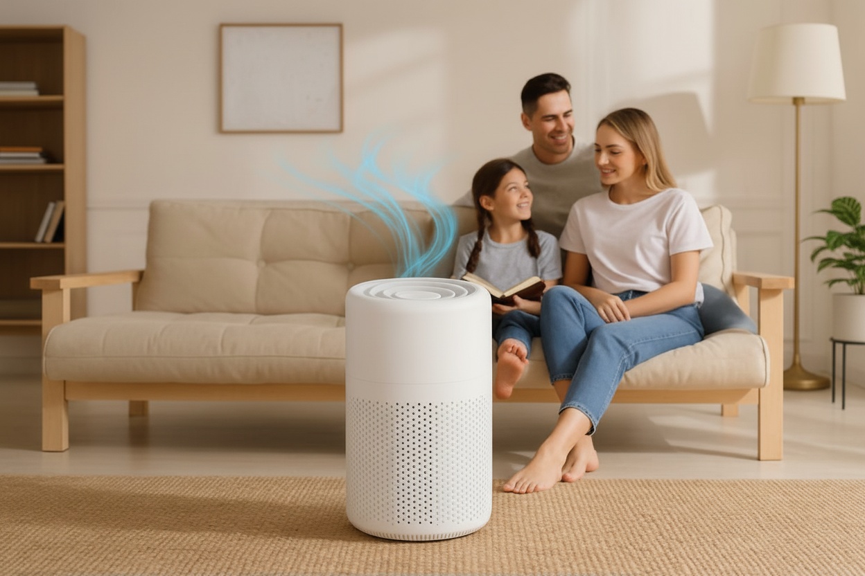 Modern White Air Purifier for Home - Energy-Efficient, Dual Purification, Minimalist Design | Wowcher