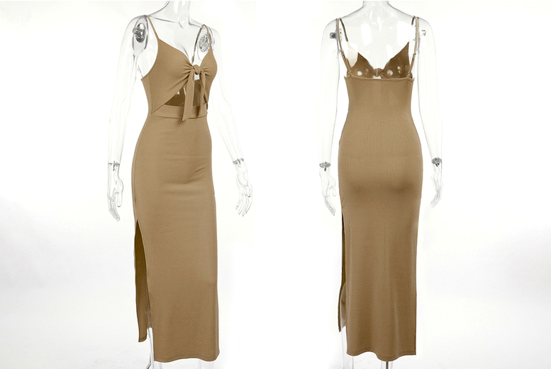 Women’s Breathable Brown Bodycon Dress with Cut Out Waist | Wowcher
