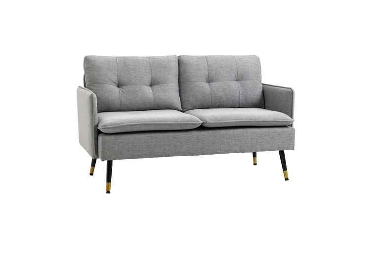 Modern Fabric 2-Seater Loveseat Sofa – Linen Upholstery, Compact, Button-Tufted, Steel Legs | Wowcher