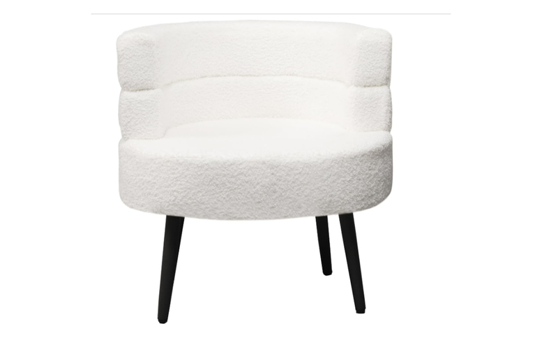 White Boucle Sherpa Fabric Armchair – Modern Compact Accent Sofa Chair with Solid Wood Legs | Wowcher
