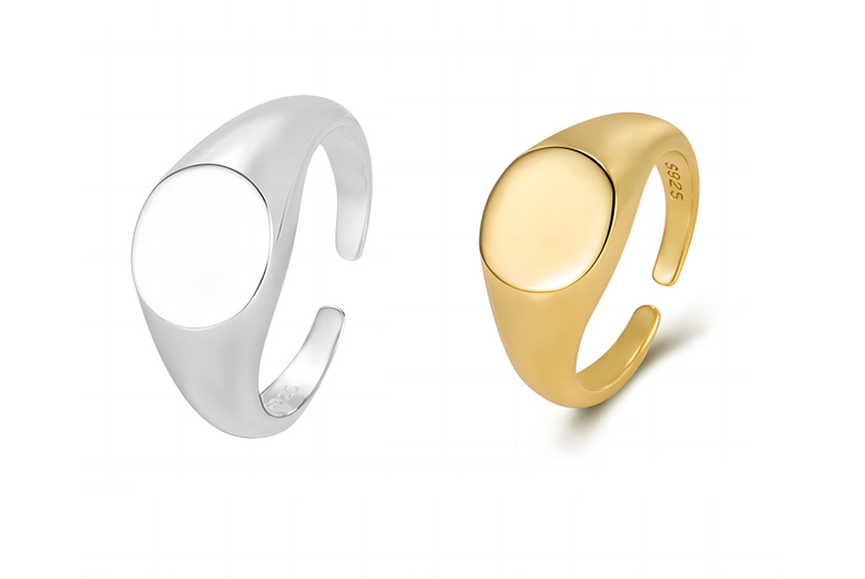 Elegant Adjustable Signet Ring in Silver and Gold | Wowcher