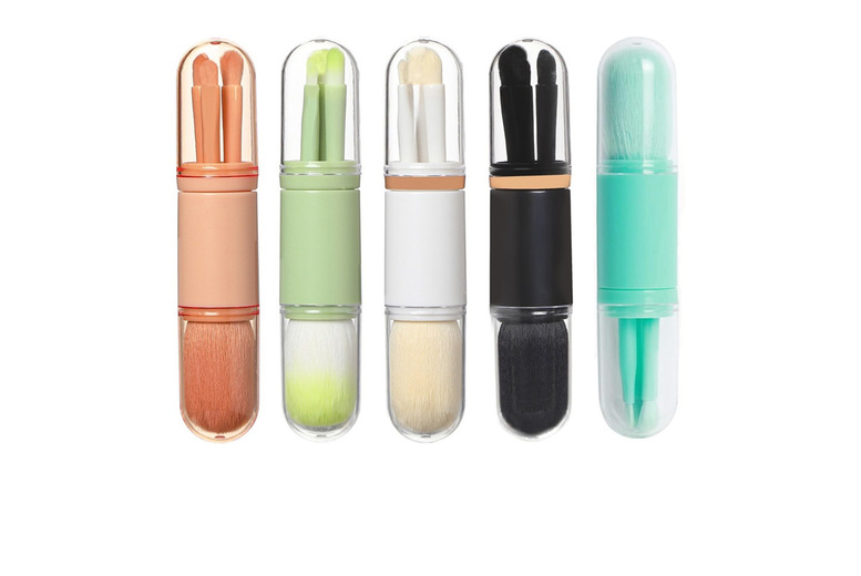 4-in-1 Portable Makeup Brush Set – Vegan, Streak-Free, Multi-Tasking Beauty Tool | Wowcher