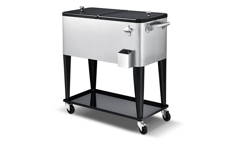76 Litre Portable Stainless Steel Bar Cart with Bottle Opener | Wowcher