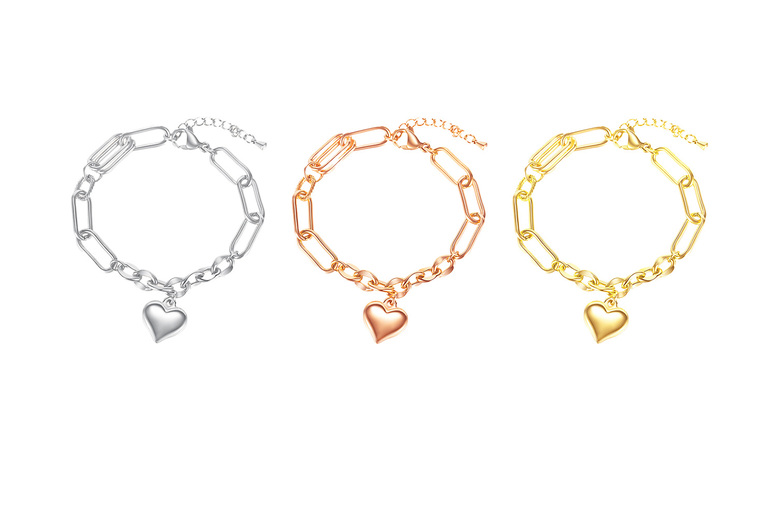 Women's Adjustable Titanium Heart Charm Bracelet - Rose Gold, Gold & Silver | Wowcher