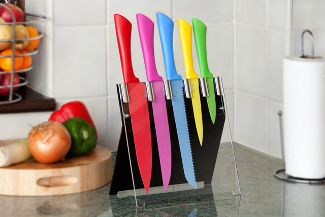5pc Coloured Stainless Steel Knife Block | Shop | Wowcher