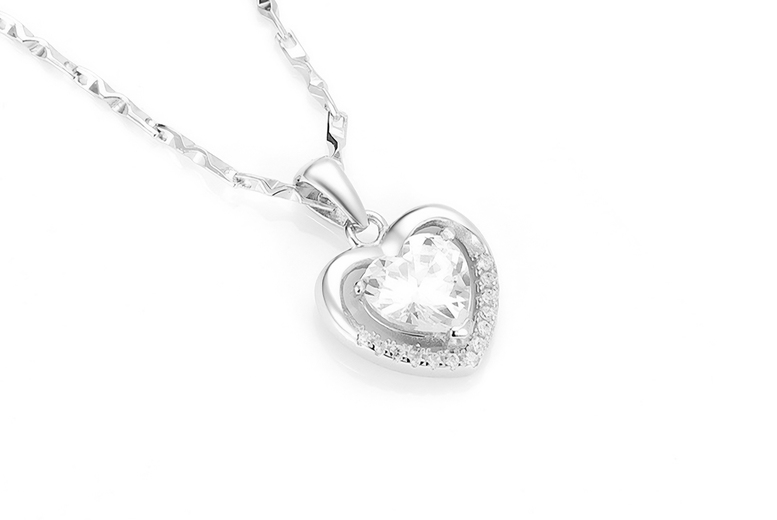 925 Silver Diamond Heart Pendant Necklace – Available in 3 Stunning Colours | Wowcher