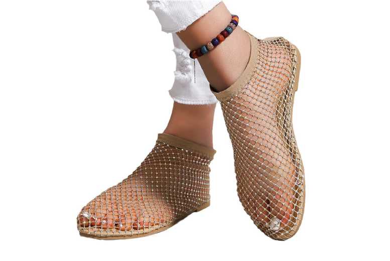 Black Women’s Breathable Mesh Rhinestone Slip-On Flat Sandals – Summer Cutout Shoes | Wowcher