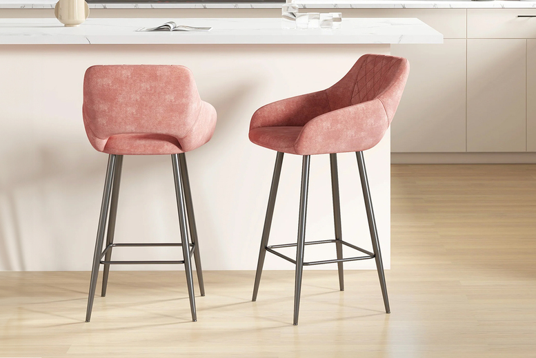 Set of Two Velvet Upholstered Bar Stools Deal Colours Wowcher