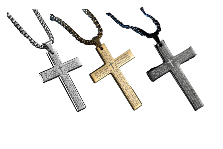 Titanium Steel Bible Prayer Cross Pendant Necklace – Gold, Silver or Black, Unisex, Hypoallergenic | Wowcher