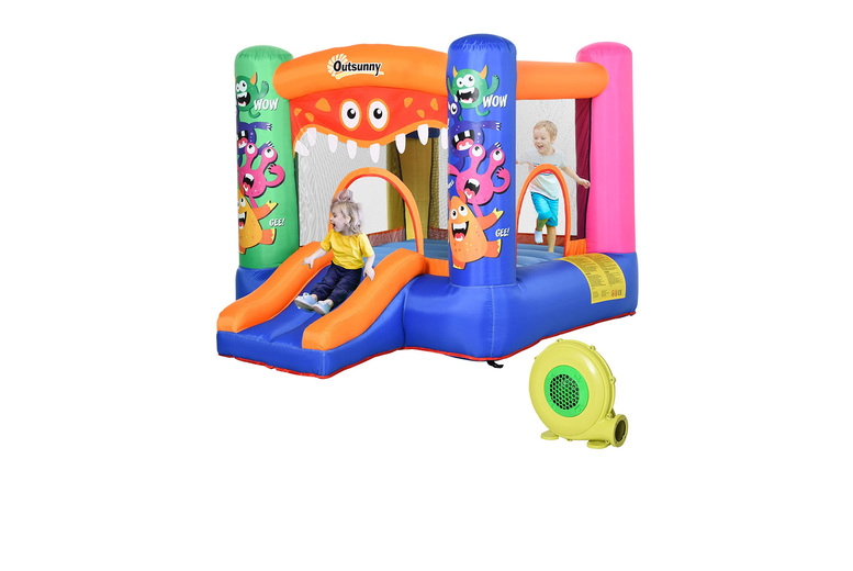 Outdoor Monster Bounce Castle with Inflatable Slide & Basketball Hoop | Wowcher