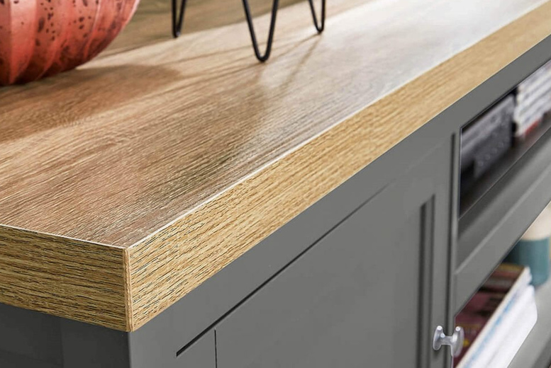 180cm Avon Contemporary TV Stand – Storage, Sonoma Oak Top, 2 Colours, Fits Up to 70″ TVs | Wowcher