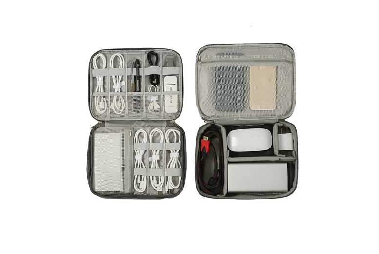 Water-Resistant Polyester Electronic Accessories Storage Bag – Double-Deck, Customisable Dividers, Compact Portable Organiser | Wowcher