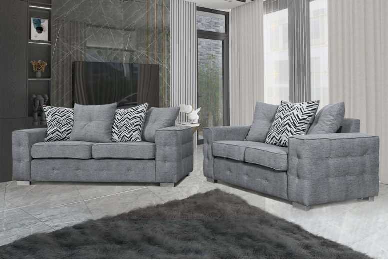 Modern Fabric Corner Sofa Set – 3+2 Seater, Plush Cushions, Grey or Cream – Urban Living | Wowcher