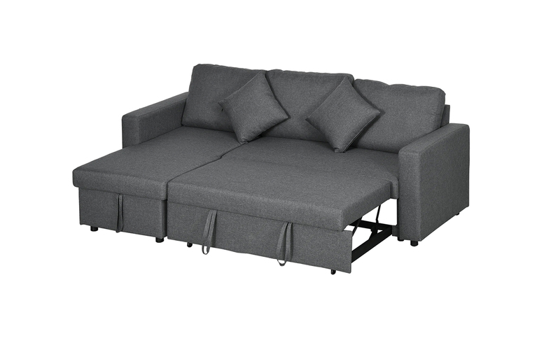 Modern Dark Grey Fabric 3-Seater Corner Sofa Bed with Storage Chaise – Reversible L-Shaped | Wowcher