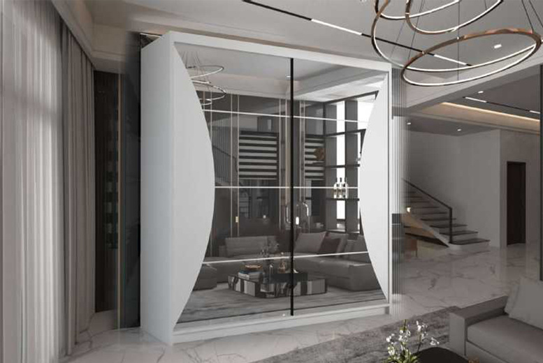 Contemporary MDF Sliding Mirror Door Wardrobe – Space-Saving Bedroom Storage (150cm or 203cm) | Wowcher