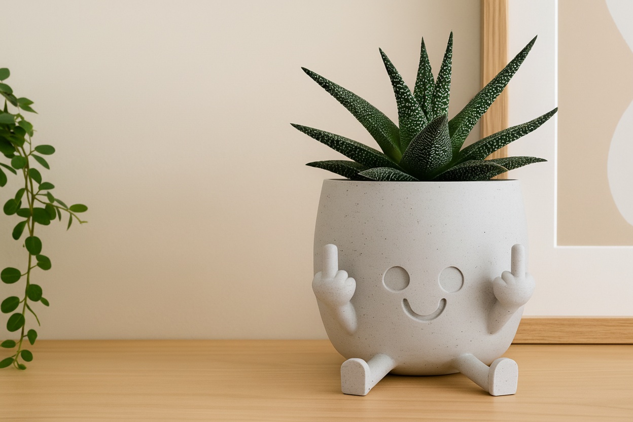 Cheeky Resin Plant Pot - Fun Novelty Smiling Planter for Indoor & Outdoor Plants (10cm) | Wowcher