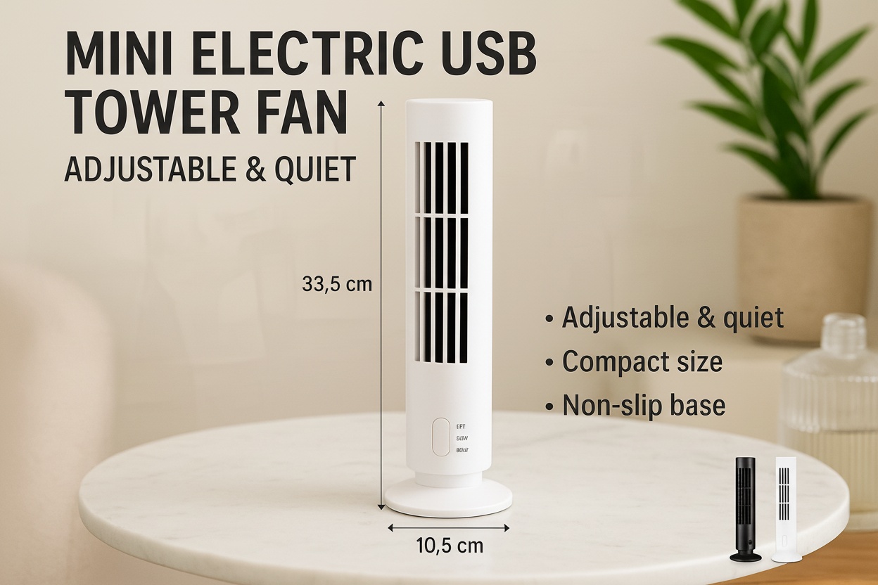 Mini USB Tower Fan – Adjustable 2-Speed, 360° Oscillating, Ultra-Quiet, 13-Inch Compact Desk Cooler | Wowcher Mini USB Tower Fan – Adjustable 2-Speed, 360° Oscillating, Ultra-Quiet, 13-Inch Compact Desk Cooler | Wowcher