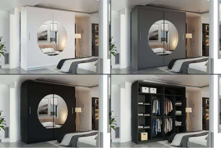 Astro Sliding Door MDF Wardrobe – Space-Saving Modern Storage, Customisable Interior, 150cm or 203cm | Wowcher Astro Sliding Door MDF Wardrobe – Space-Saving Modern Storage, Customisable Interior, 150cm or 203cm | Wowcher