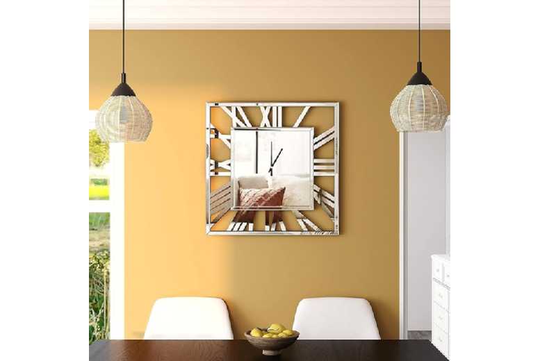 Elegant Mirrored Glass Roman Numeral Wall Clock – Modern Statement Home Decor | Wowcher