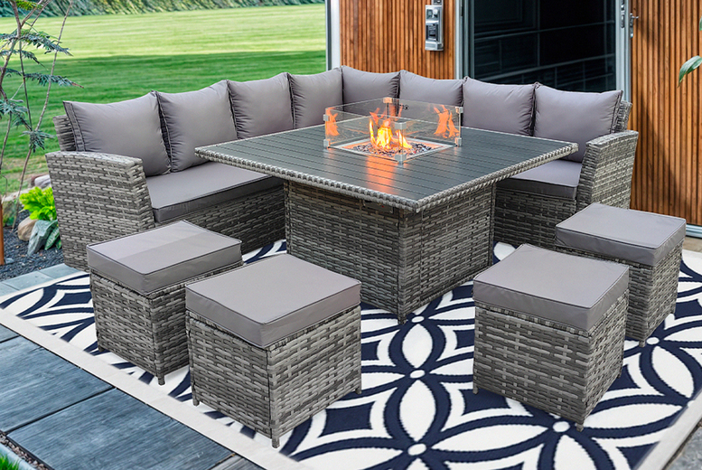 11-Seater Rattan Garden Sofa Set with Fire-Pit Table 11-Seater Rattan Garden Sofa Set with Fire-Pit Table