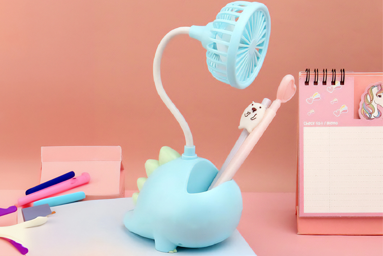 Mini Dinosaur Nursery Desk Fan & Phone Holder – Lightweight ABS, 4 Colours | Wowcher