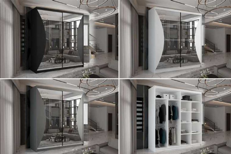 Contemporary MDF Sliding Mirror Door Wardrobe – 150/203cm, Space-Saving Bedroom Storage | Wowcher Contemporary MDF Sliding Mirror Door Wardrobe – 150/203cm, Space-Saving Bedroom Storage | Wowcher