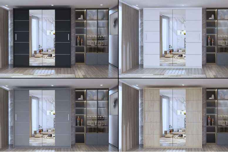Modern Oak Sliding Door Wardrobe with Mirror – Space-Saving Bedroom Storage, 4 Colours, 120-203cm | Wowcher