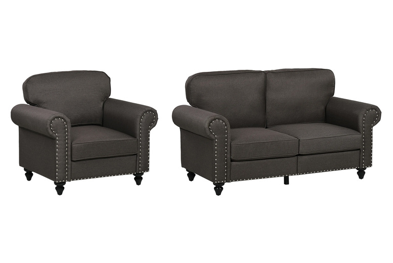 Mid-Century Dark Brown Fabric 2-Seater Sofa or Armchair – Modern Linen, Sturdy Wood Legs | Wowcher