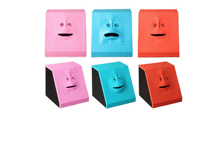 Motion Activated Face Shaped Piggy Bank – Brick or Smooth – 3 Colours! | Wowcher