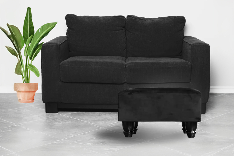 Plush Linen Rectangle Pouffe Footstool – 6 Colours, Solid Wood Legs, Compact Ottoman | Wowcher