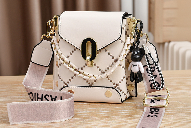 Unisex Square Crossbody Shoulder Bag, Beige | Wowcher