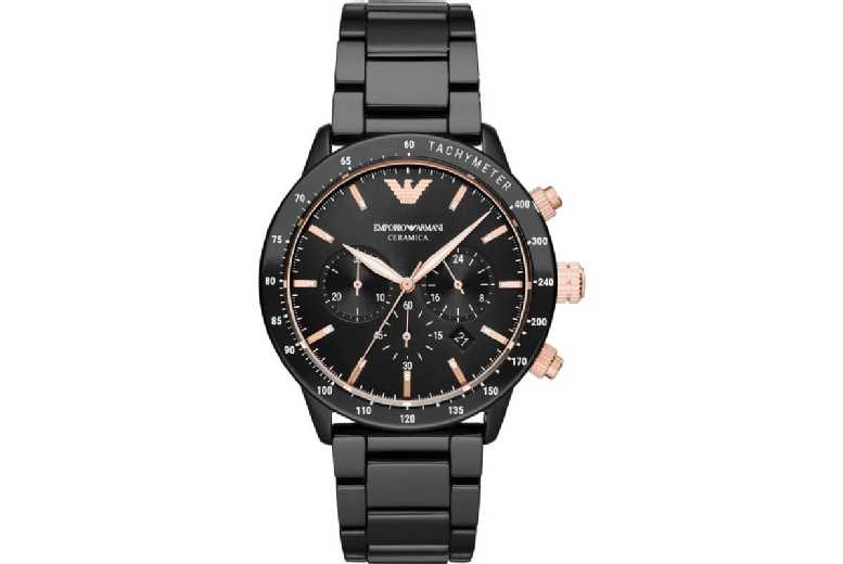Armani AR70002 Black Ceramic Chronograph Quartz Watch – Luxury Black & Gold, 43mm, Water-Resistant | Wowcher