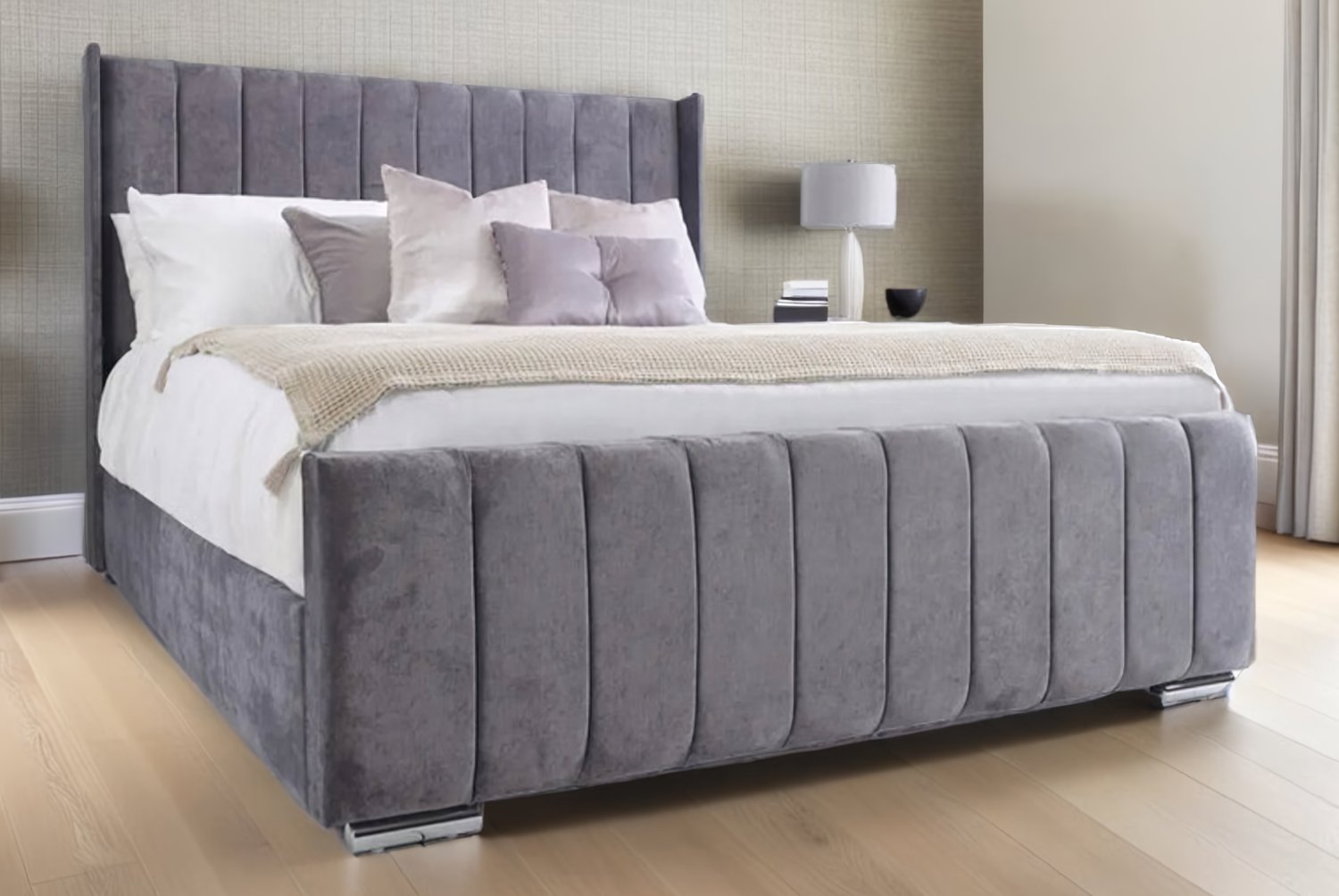 Charcoal Savoy Wingback Bed with Mattress Option | Wowcher Charcoal Savoy Wingback Bed with Mattress Option | Wowcher