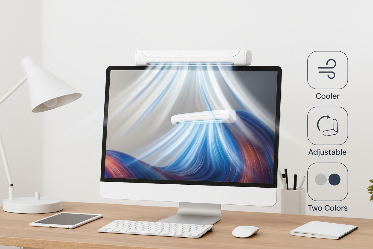 TechBreeze Adjustable Clip-On & Standing Bladeless Monitor Fan – Quiet, Safe & Portable, Dual-Use, 4000mAh Rechargeable Battery, White or Blue | Wowch