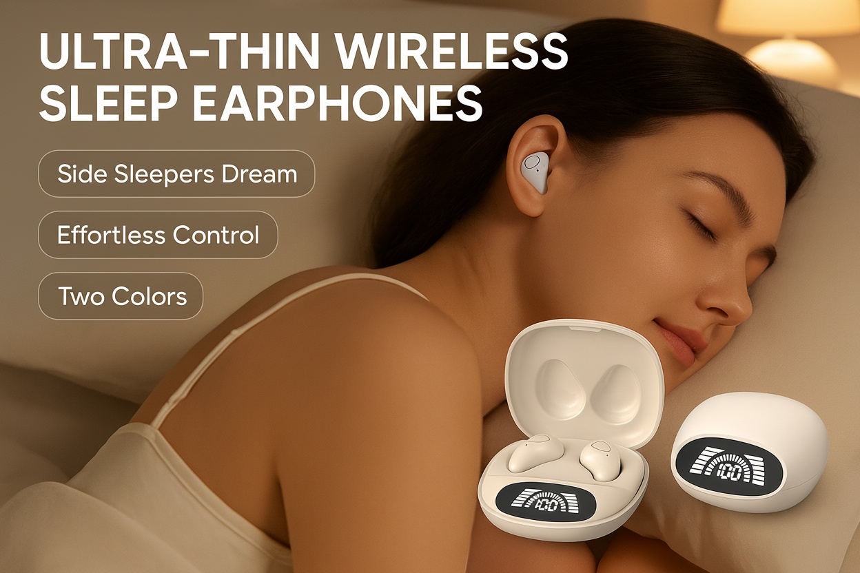 Ultra-Thin Invisible Wireless Sleep Earphones – Bluetooth Headphones, Noise Cancelling, Lightweight In-Ear, 3D Surround Sound, Long Battery Life (New)