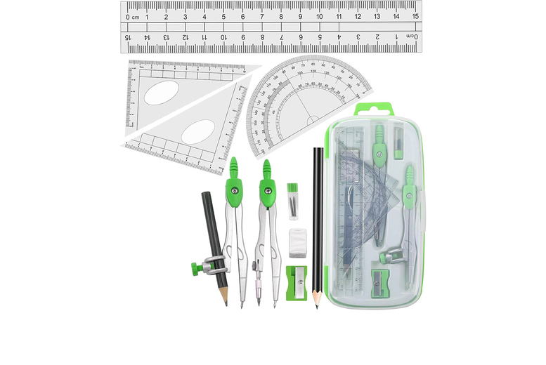 Geometry Protractor and Starter Compass Set for School Maths in 6 Colours | Wowcher