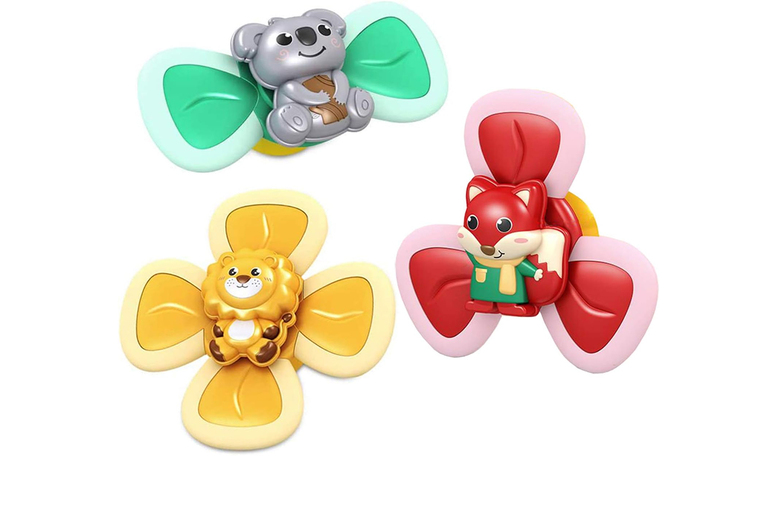 3 Piece Animal Suction Spinner Toy Set – Ages 1+, Montessori Sensory Play, Koala, Lion & Fox | Wowcher