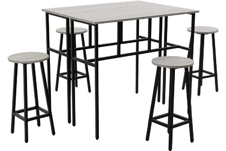 Grey Industrial 6-Seater Space-Saving Bar Dining Table Set with Stools – Steel & Wood Effect | Wowcher Grey Industrial 6-Seater Space-Saving Bar Dining Table Set with Stools – Steel & Wood Effect | Wowcher