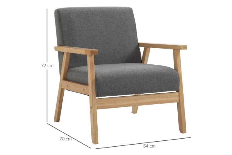 Elegant Grey Linen Armchair with Oak Finish Elegant Grey Linen Armchair with Oak Finish