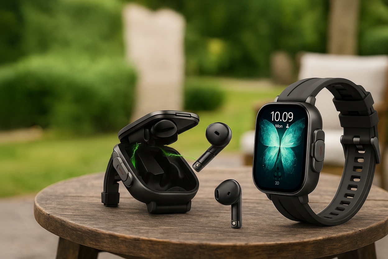 2-in-1 Smart Watch & Wireless Earphones Set - Fitness Tracker, Health Monitor, Bluetooth 5.3, Heart Rate, SpO₂ - Apple Watch & Samsung Galaxy Watch Alternative - Wearable Tech | Wowcher