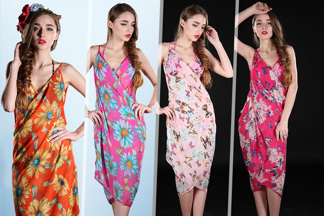 FREE SHIPPING 2014 summer Women saia casual dresses Deep V Wrap ...