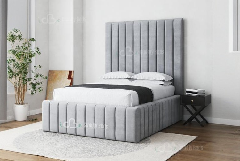 Elegant Iris Double Upholstered Bed Frame – Contemporary, Wingless, Optional Ottoman Storage | Wowcher