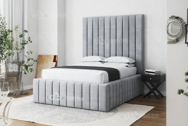 Iris Contemporary Velvet Upholstered Bed Frame – Double/King Size, Optional Ottoman Storage | Wowcher Iris Contemporary Velvet Upholstered Bed Frame – Double/King Size, Optional Ottoman Storage | Wowcher