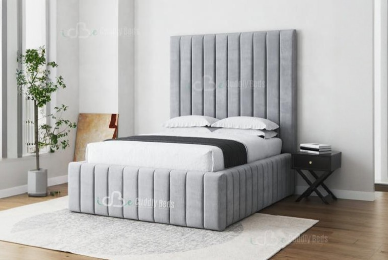 Elegant Iris Upholstered Double Bed Frame with Ottoman Storage – Contemporary Minimalist Fabric Bed | Wowcher