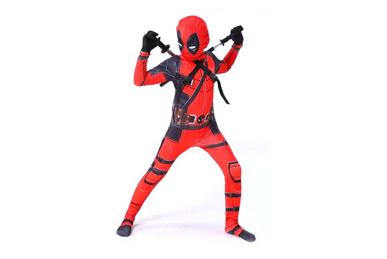 PRICE DROP! Kids Deluxe Deadpool Superhero Costume – Full Body Suit & Mask, 5 Sizes, Halloween Fancy Dress | Wowcher