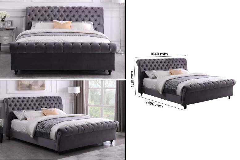 Velvet Upholstered Double Bed Frame – High Headboard, Grey, Contemporary Style | Wowcher Velvet Upholstered Double Bed Frame – High Headboard, Grey, Contemporary Style | Wowcher