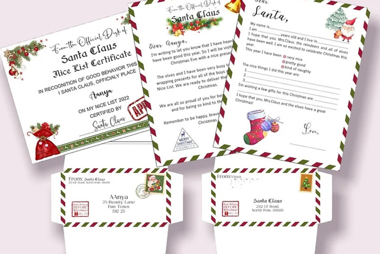 Personalised Santa Letter Pack - Download or Printed & Posted - Kara Creations - Includes Letter to Santa, Personalised Letter from Santa, Nice List Certificate & More - Gift Option Available - 2 Options | Wowcher