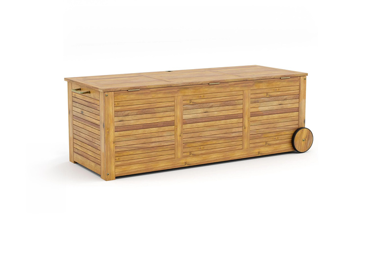 180L Weatherproof Wooden Outdoor Storage Box with Wheels 180L Weatherproof Wooden Outdoor Storage Box with Wheels